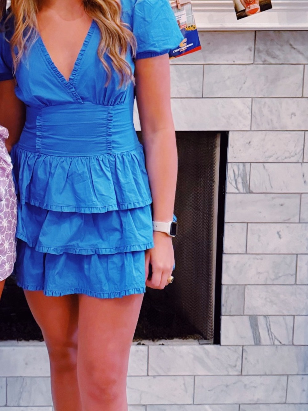 Tiered V-Neck Short Dress in Blue